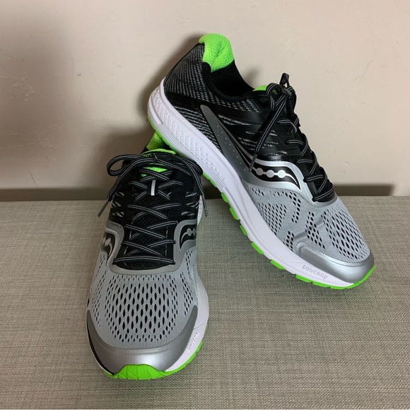Men's SAUCONY Gray Black Green RIDE 10 Running SHOES Sneakers  11 W - Picture 2 of 6